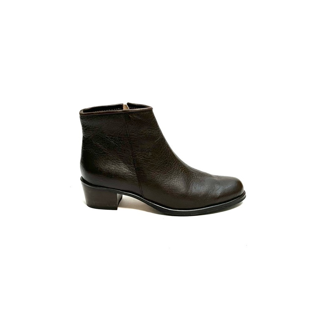 Vintage 1990s dark brown pebble leather zip up heeled ankle boots